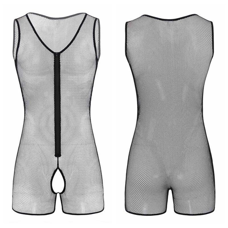 

Мужская цельная сетка Fishnet See-Through Wrestling Singlet Боди Нижнее белье