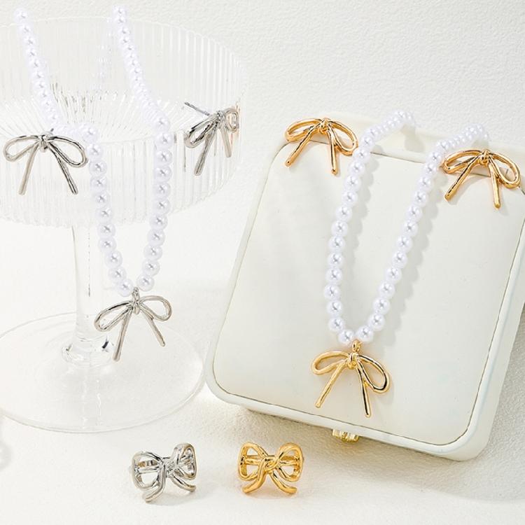 Stylish Bowknot Jewelry Set Personalized Necklace Ear Studs Rings Adornment