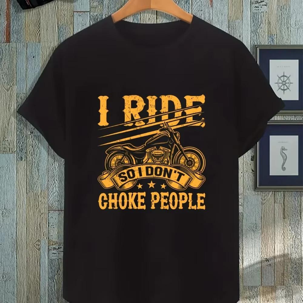 

2024 Мужская футболка свободного кроя с коротким рукавом и круглым вырезом, винтажный мотоциклетный случайный принт, повседневный уличный стиль для лета XXXXXL чёрный