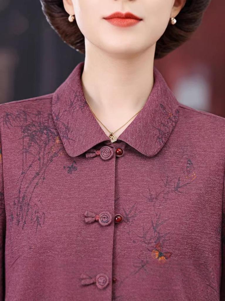 2026 Spring & Autumn Three-Quarter Sleeve Jacket for Middle-Aged and Elderly Women - Wide-Legged Lady's Top
