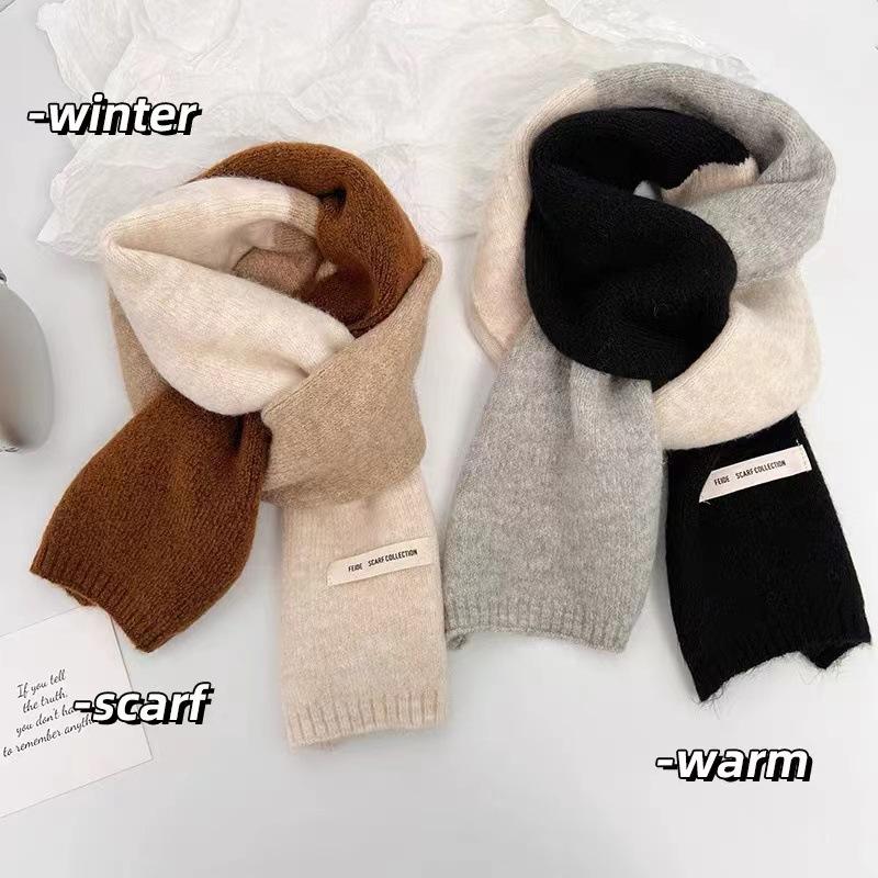 Three-Colour Knitted Scarf Women Winter Warm Scarves Bright Solid Color Design Thickened Shawl Soft Cashmere Pashmina Neck