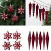 Christmas Tree Baubles Wine-Red Plastic Geometric Ornament with Textured Finish and Hanging Strings for Shop, Hotel