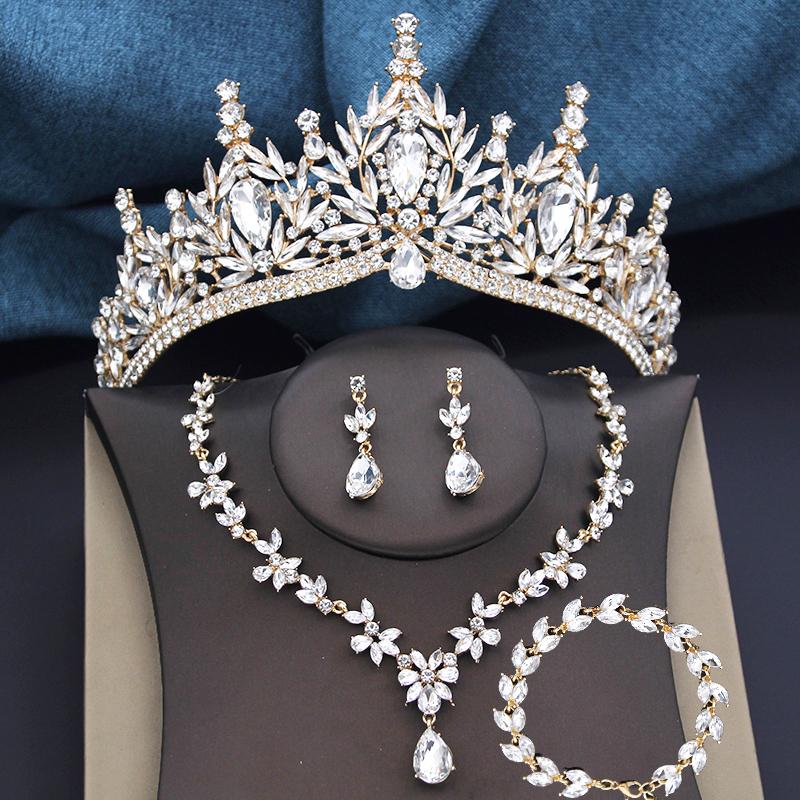 Bridal Tiaras Set 4 Pack Bridal Jewelry Sets for Women Prom Wedding Crown and necklace earrings Bracelets Costume Accessories