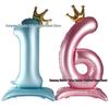 40-Inch Blue-Pink Crown Number Card Paper Packaging Balloon for Birthday Photo Decoration
