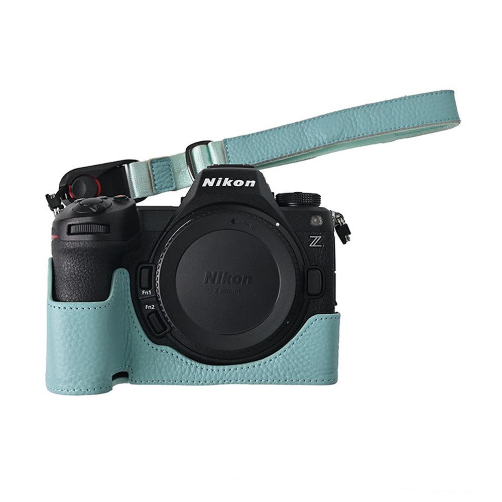 Z 6III Litschi-Leder Echtes Leder Kamera Halbkörperhülle Für Nikon Z6III Z63 Akkuöffnung Bodenabdeckung Mit Riemen