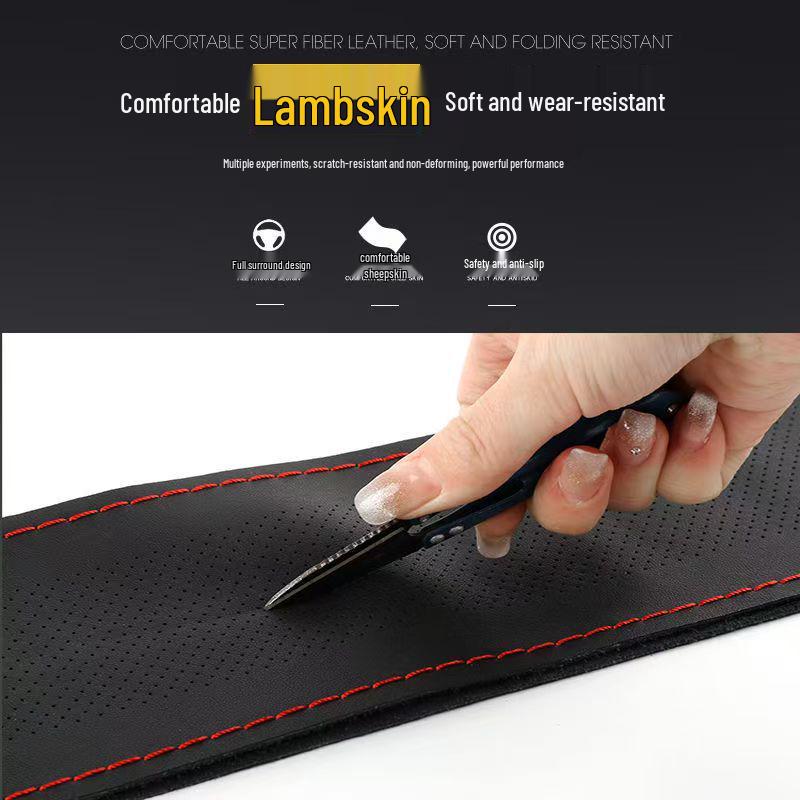 Echt Leer Lamsvel Handgestikt Stuurwielhoes - Ultradun, Zacht, Antislip, Slijtvast, Universeel voor Alle Seizoenen