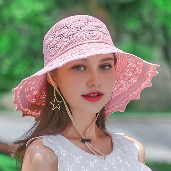 Summer Straw Beach Hat for Women UPF 50 Floppy Wide Brim Sun Protection Hat Foldable Travel Bucket Hat