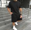 Men's Spring Solid Color Jacquard Round Neck T-shirt & Shorts Casual Two-Piece Set