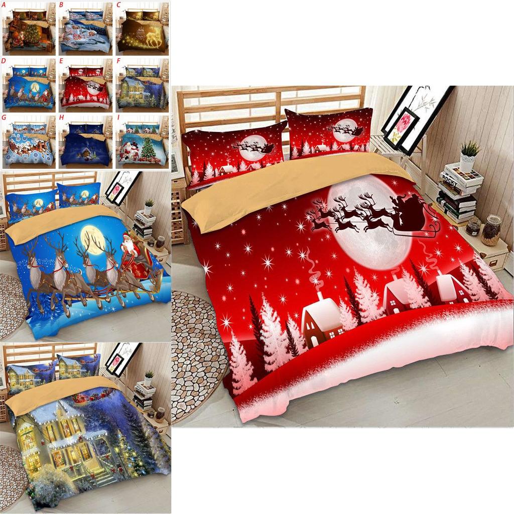 Luxurious Father Christmas Duvet Cover Pillow Cases Santa Claus Quilt Cover Bedding Set