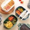 Tragbare Lunchbox, zweilagiges Gitter, auslaufsicher, mikrowellengeeignet, Bento-Box mit Gabel und Löffel