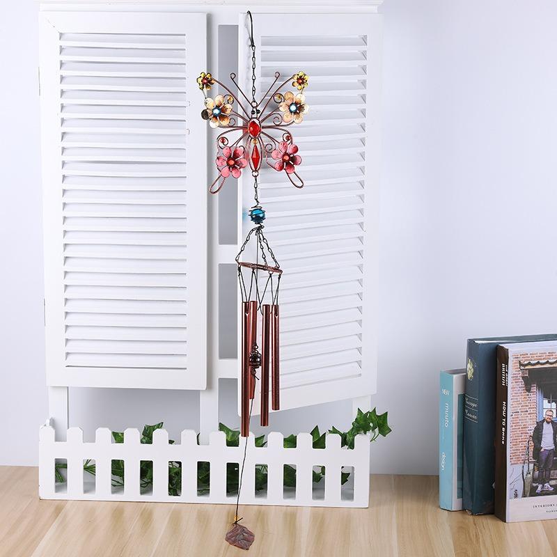 Metal Butterfly Wind Chime Rustproof Aluminum Tube Painted Craft Iron Art Hanging Ornament for Home Garden Yard Decor