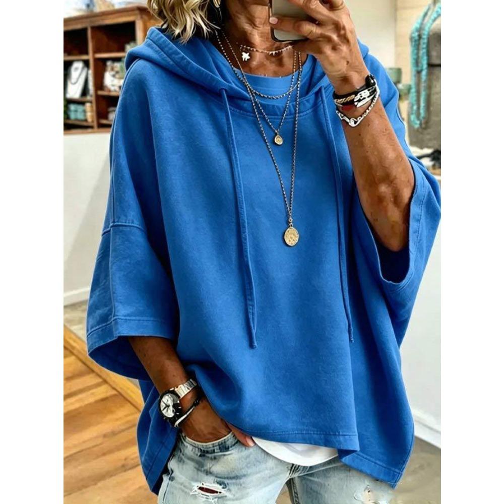 Women Solid Drawstring Hoodie, All-match Sports Pullover Top for Autumn Winter