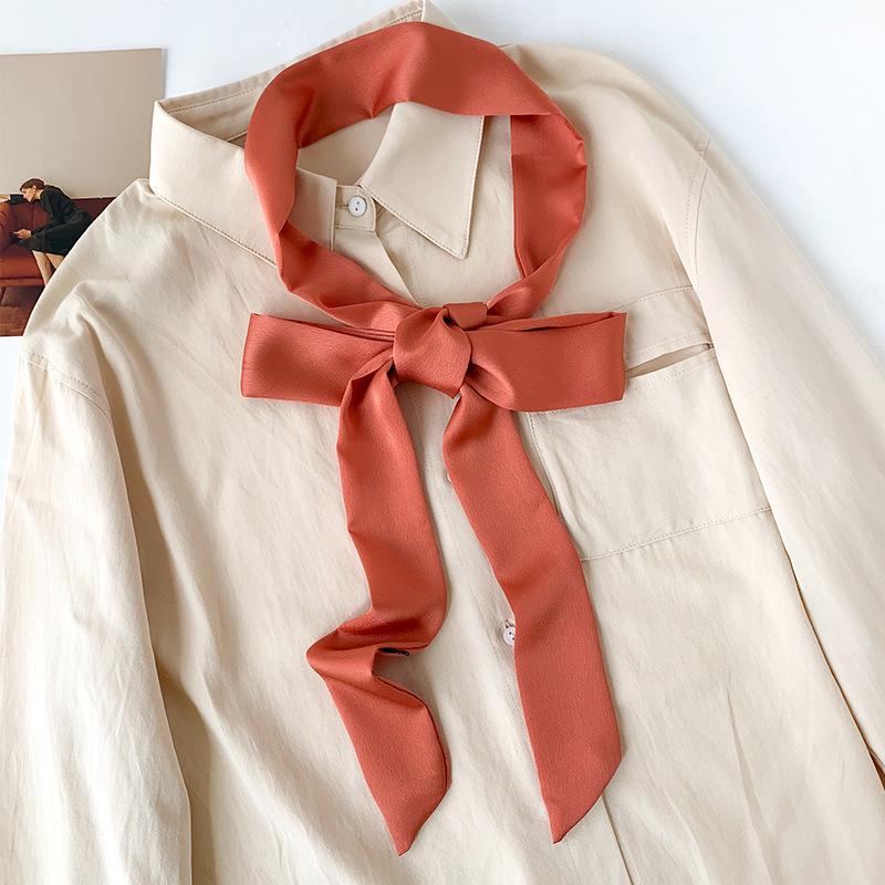 Influencer Style Silk Scarf: Hair Tie, Solid Color, Long & Narrow, Korean Style Necktie, Flowing Ribbon for Women