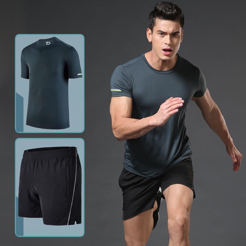 

Мужской летний спортивный костюм: Футболка с коротким рукавом и спортивные шорты для бега и фитнеса M темно-серого