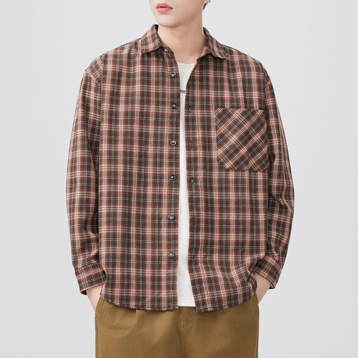 Spring New Japanese Retro Men's Loose Shirt Color Plaid Casual American Shirt Jacket
