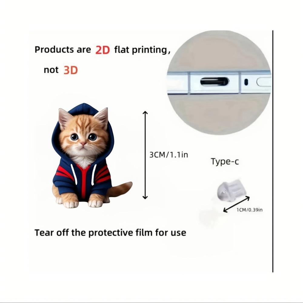 Cartoon Cute 2D Flat Cat Design Clothing Acrylic Mobile Phone Dust Plug Stopper Pendant Gifts for IPhone and Type-C Decoration2