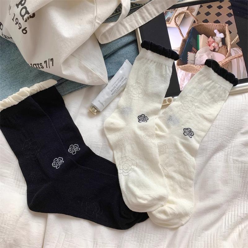 Female Spring and Summer Thin Ultra Thin Camellia Color Mesh Tube Stack Socks