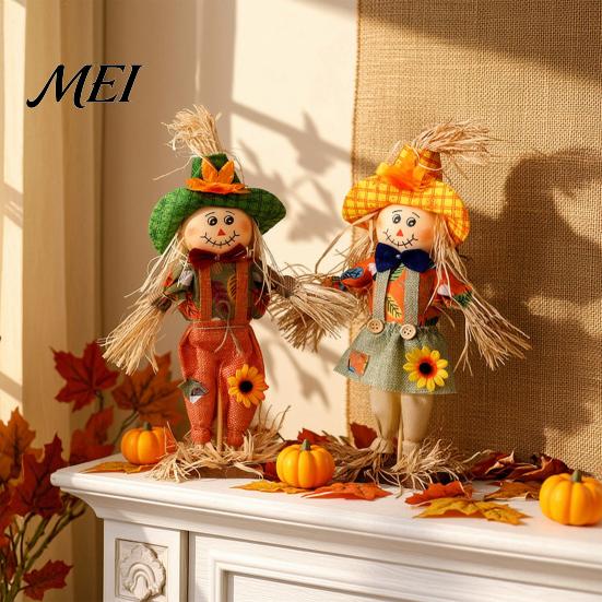 Statua da Giardino Autunnale Spaventapasseri Autunnale Decorazione, Ornamento Rustico per Halloween Ringraziamento Figura Durevole con Vestiti Cappello per Decorazione Casa del Raccolto