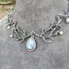 Forest Spirit Tree Branch Necklace With Moonstone And Silver Leaf Pendant For Women