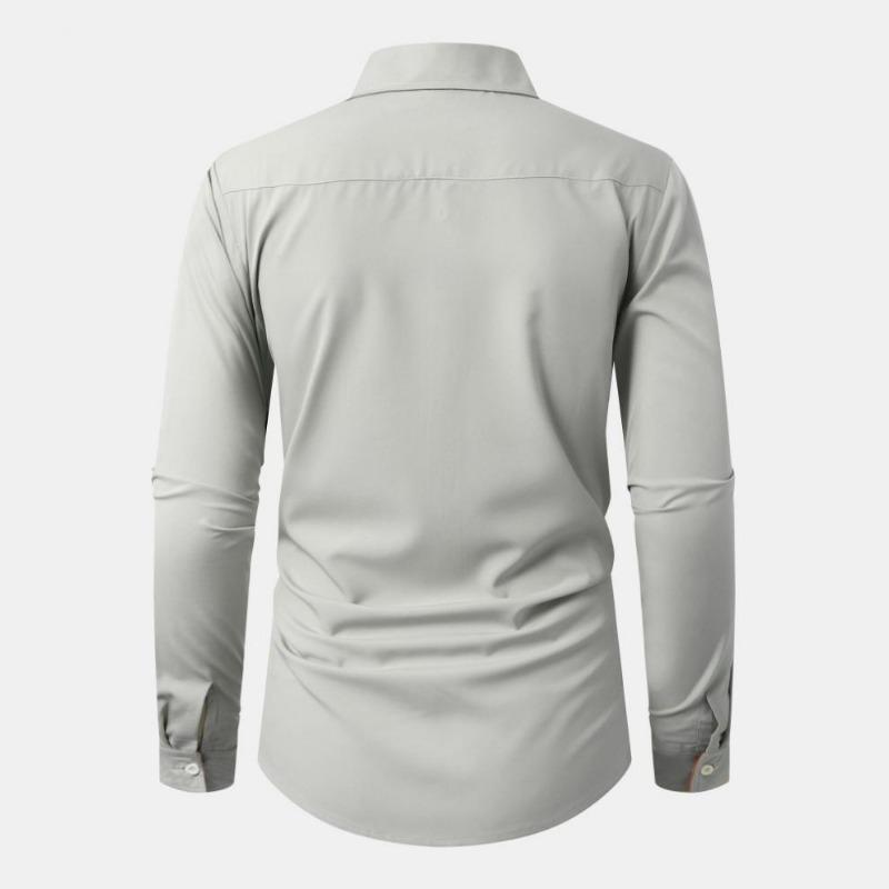 Fashion Shirt Spring Autumn Solid Color Splicing Contrasting Color Casual Long Sleeved Men's Shirts (men’s)