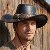 Ethnischer Stil Western Cowboyhut Kunstleder Ritterhut Coole Schirmmütze Radfahren