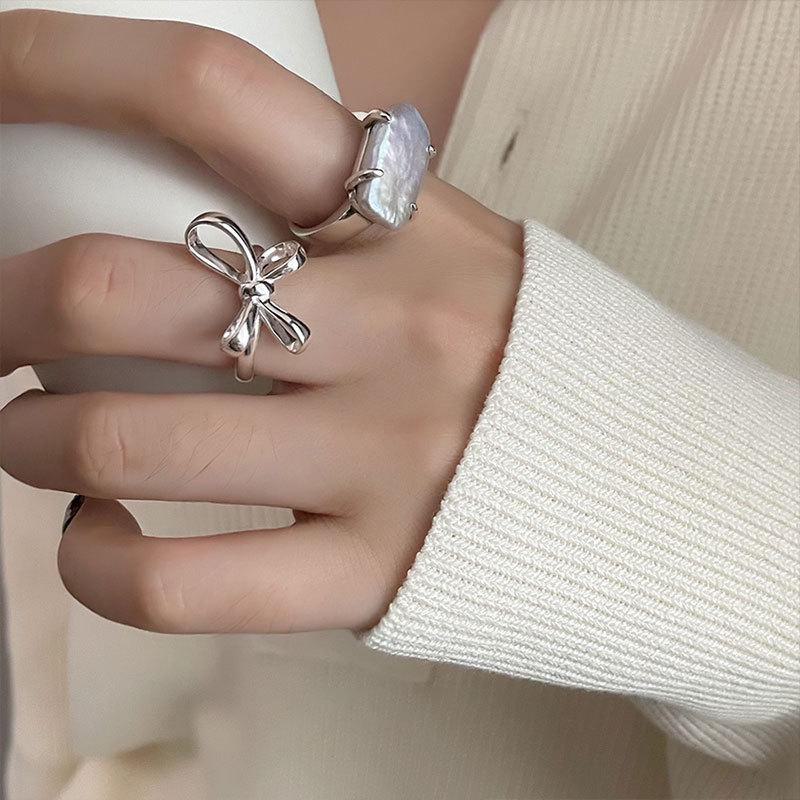 Dongdaemun Butterfly Pearl 925 Sterling Silver Fashion Ring - Simple Luxury Women's Trend.
