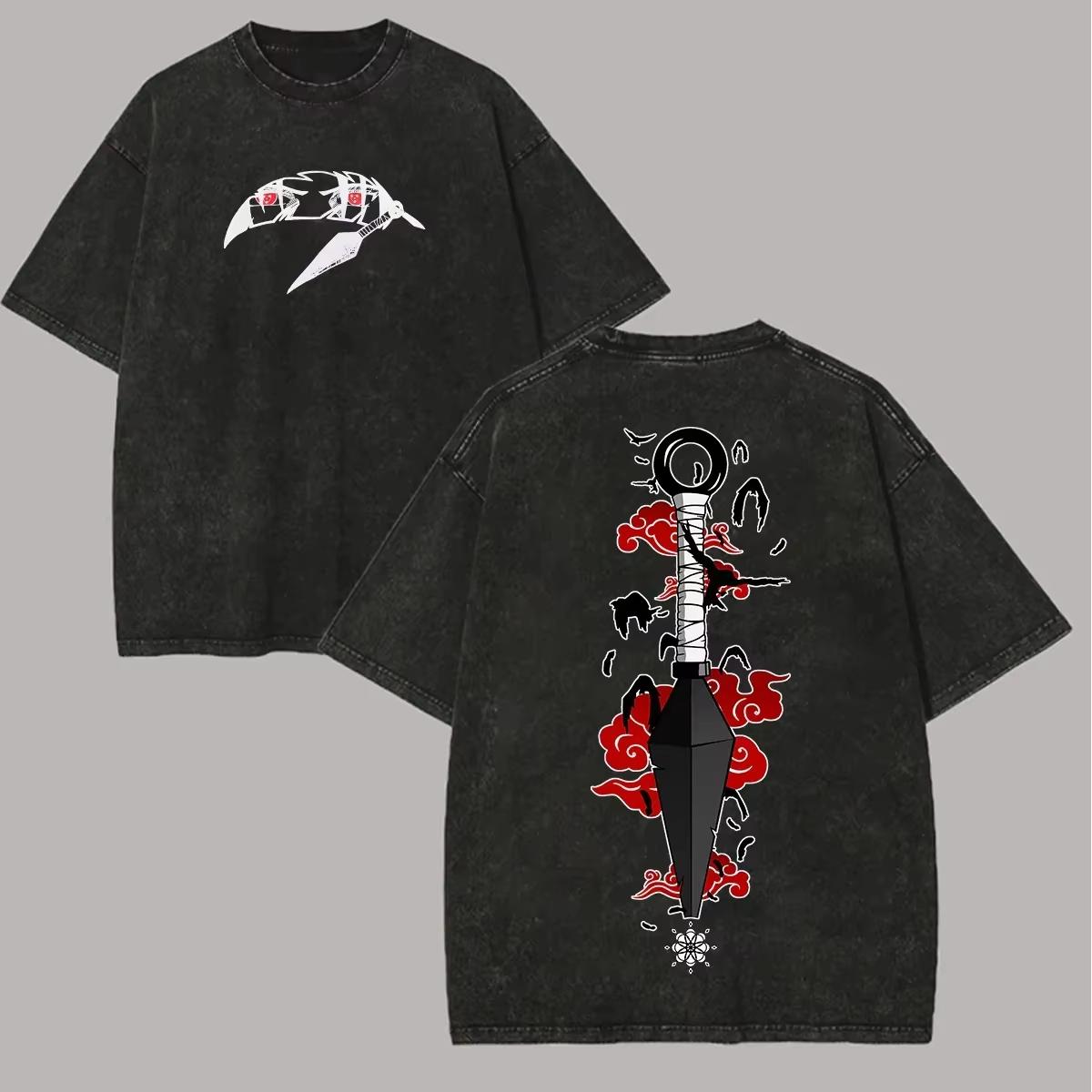 

Naruto Kunai T Shirt Akatsuki Cloud Vintage Acid Wash Streetwear NewRetro Anime Graphic Men Tees Cotton Top streetwear L