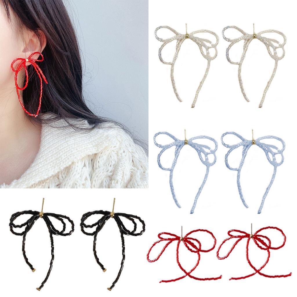 Fashion Dangle Earrings Elegant Exquisited Beaded Bowknot Drop Earrings Temperament Drop Earrings Woman Tassels Jewelry