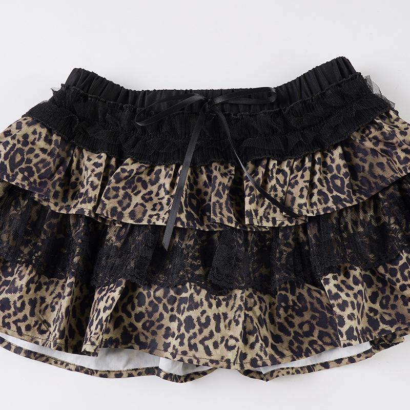 Leopard Print Lace Patchwork Y2K Skirt - European & American Sexy Slim Fit