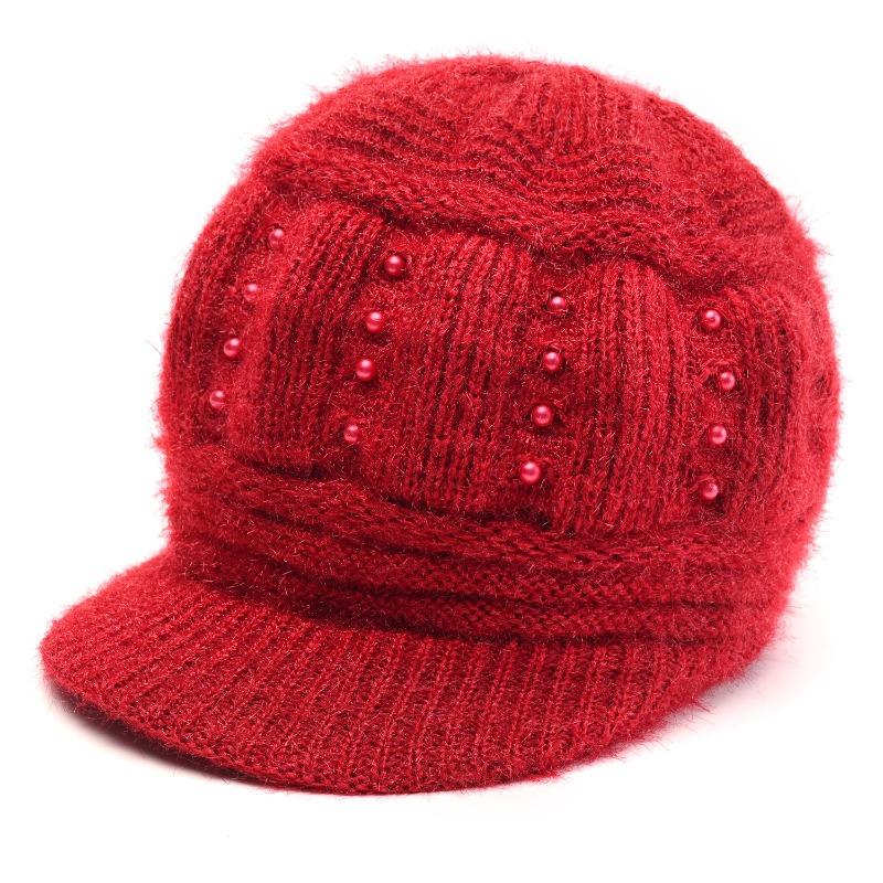 Winter new wool knitted hat women's fleece thickened hat thermal ear protection hat