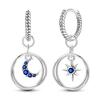 Double Hoop Earrings For Women 925 Silver Starry Moon Sea Star Turtle Pendants Ear Studs Earrings Fine Anniversary Jewelry Gifts