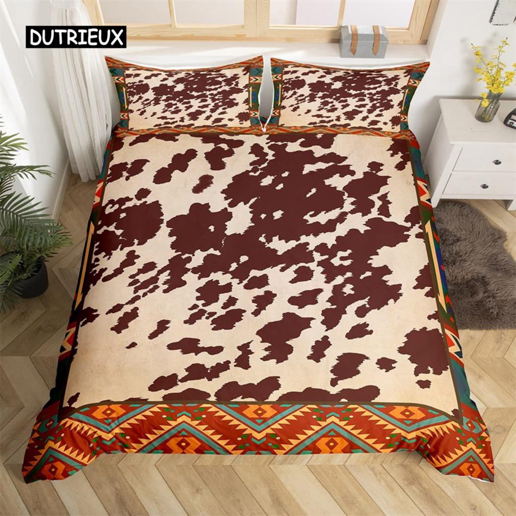 Exotic Farmhouse Western Cowboy Duvet Cover Set Twin King  Floral Bedding Set Cowhide Patchwork Comforter Cover Bedroom Decor