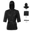 Costume cosplay da cavaliere in cotta di maglia, giacca con cappuccio stile ranger retrò medievale, protezioni per i polsi e cintura costume da spettacolo