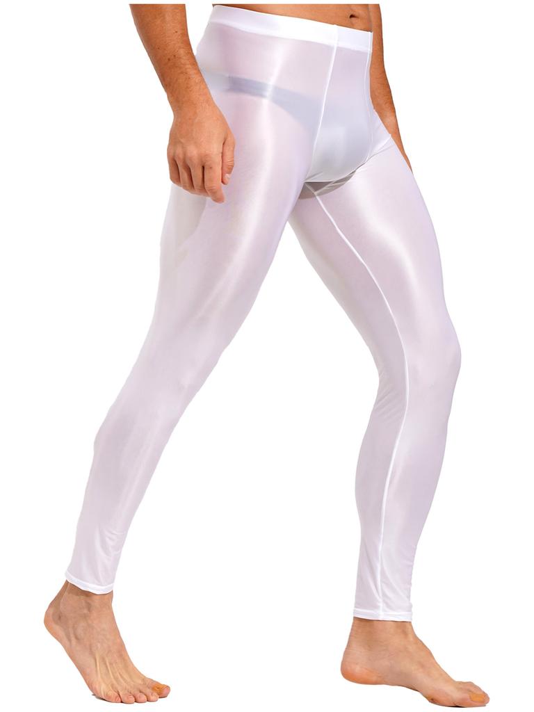 Mens Shiny Solid Color Skinny Pant Gym Fitness Sports Leggings Tights Glossy Stockings Pantyhose