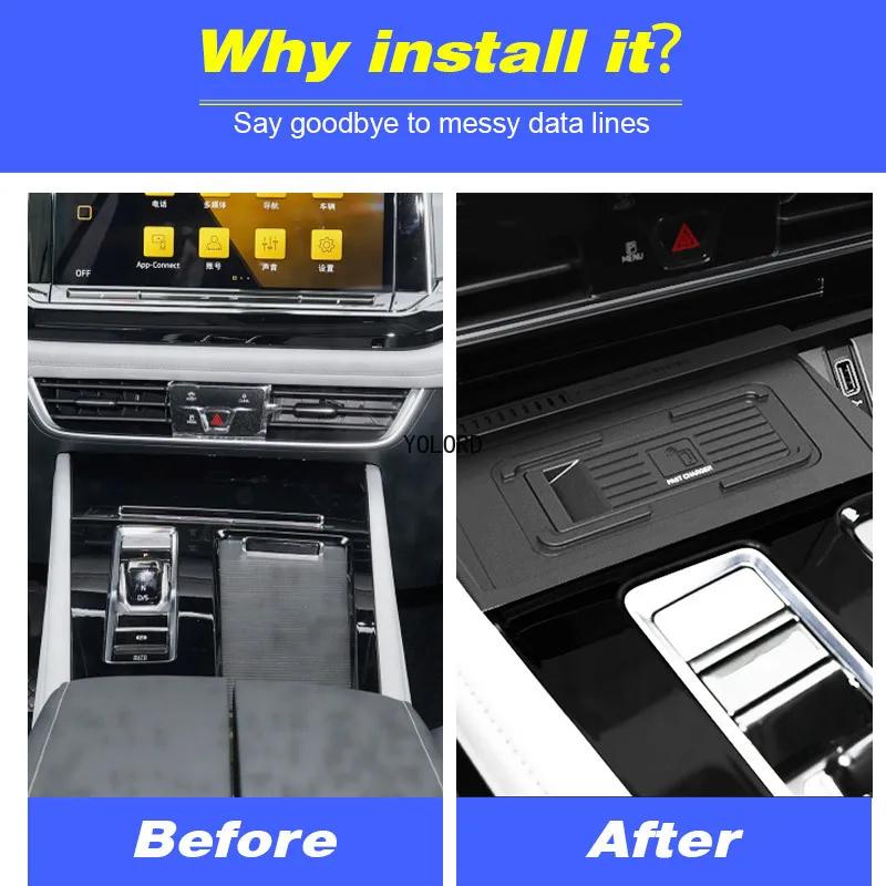 15W Fast Mobile Phone Charging Plate Auto Parts Car Wireless Charger For Volkswagen VW Atlas/Teramont 2021-2024