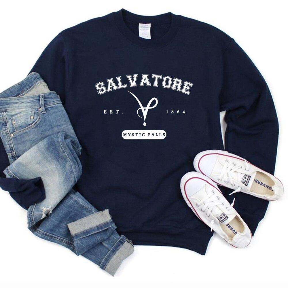 Mystic Falls Virginia Sweatshirt Salvatore Pullover Tv Show Vampire Diares Jumper Retro Salvatore Brothers Crewneck Sweatshirts