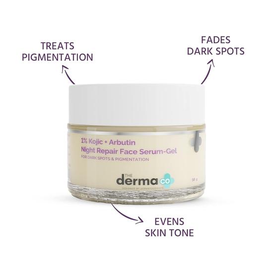 The Derma Co 1% Kojic + Arbutin Night Repair Face Serum-Gel for Dark Spots & Pigmentation - 50g