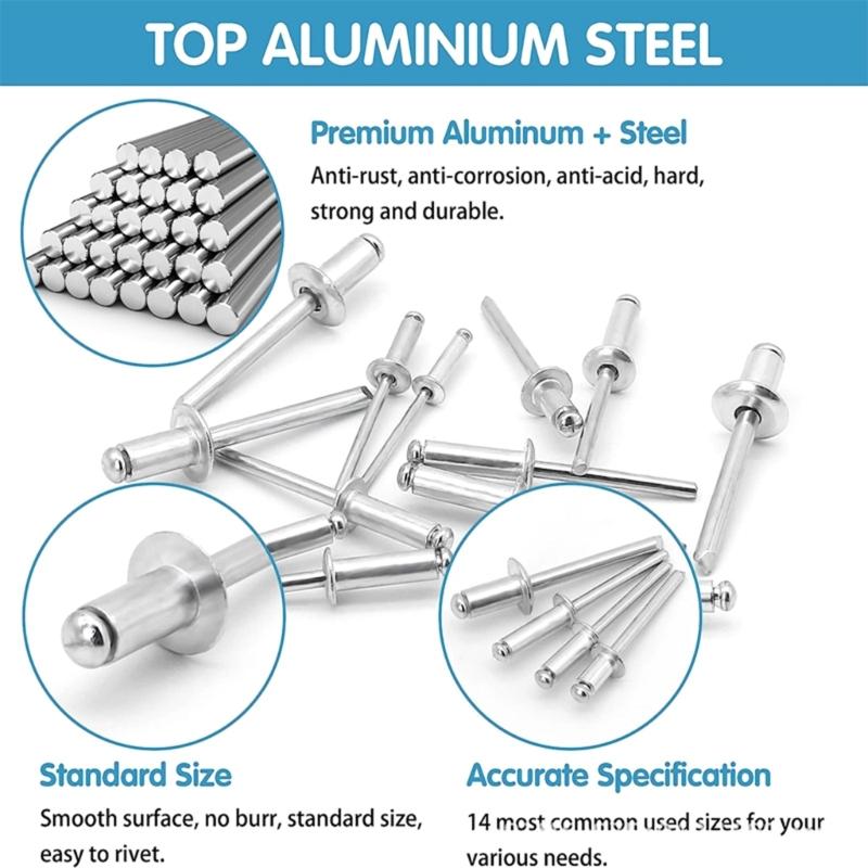 500pcs Metal Blind Rivets Assortment with Washers Versatile  Rivets set Comprehensive Assorted Blind Rivets set