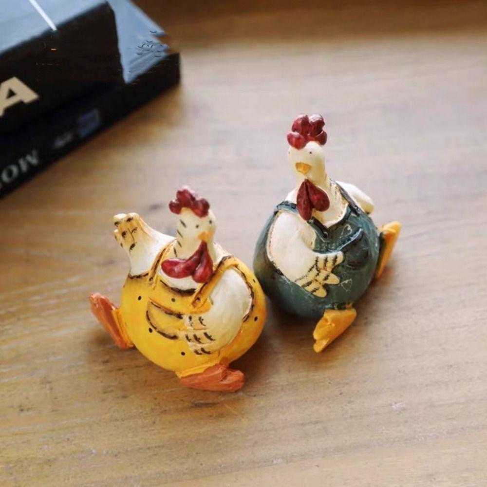 Craft Couple Chicken Figurines Cute Chicken Statue Set Lovely Chicken Ornament  Boys Gift