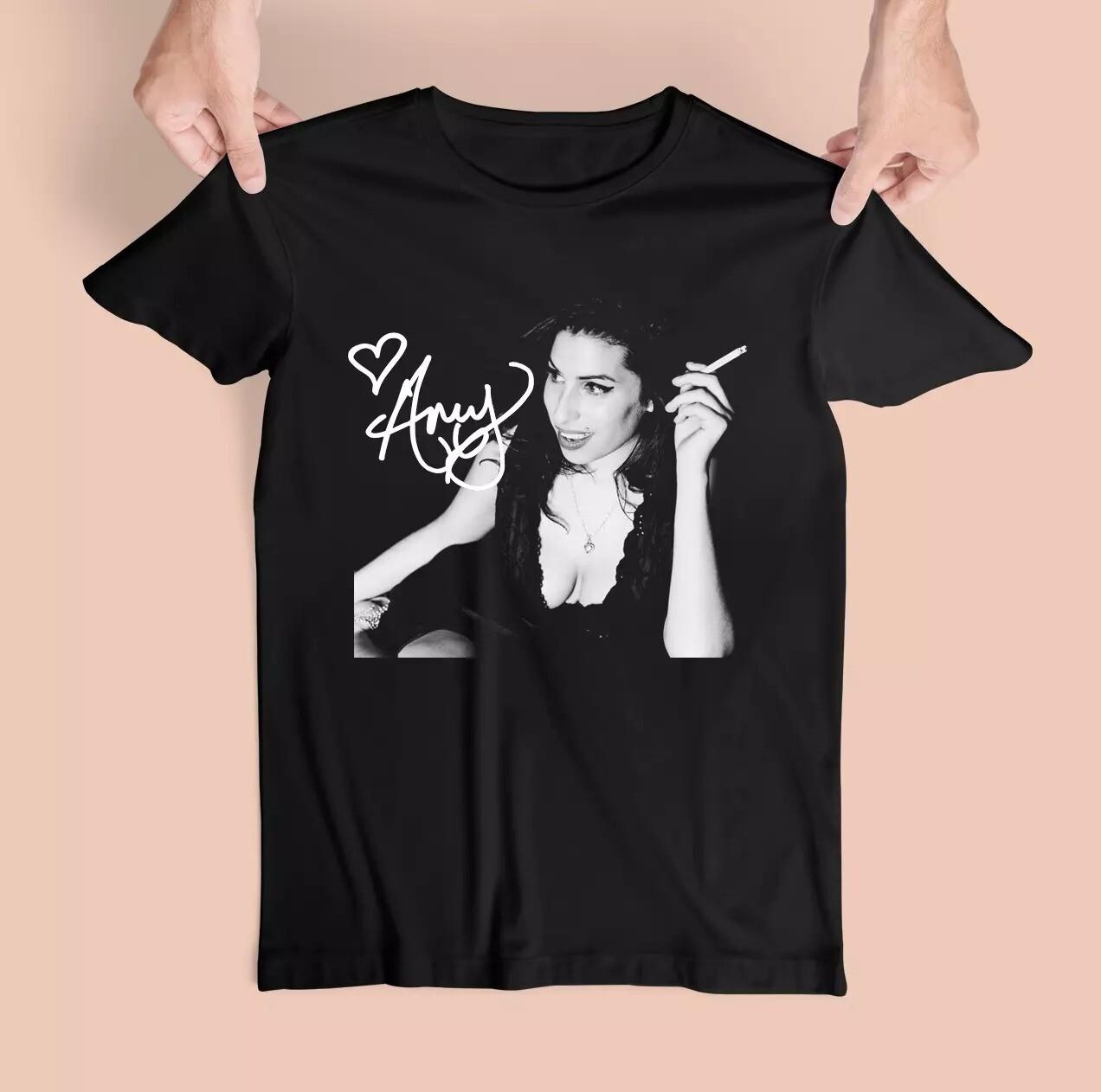 Amy Winehouse Smoking Heavy Cotton Black Full Size Men Women Shirt S