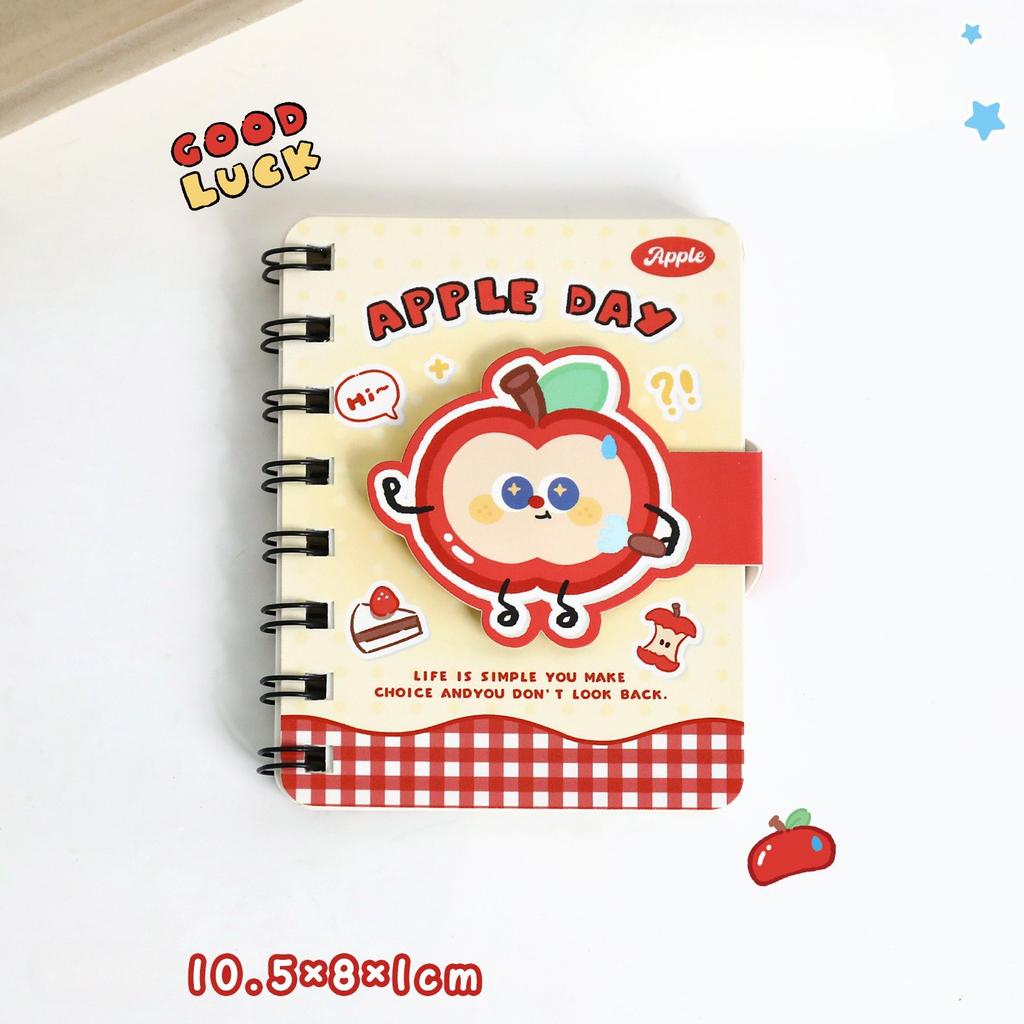 Cute Cartoon Notebook Apple Fruit Coil Notebook Kawaii Cartoon Study Notepad Portable Pocket Vocabulary Mistake Correction Journal for Student