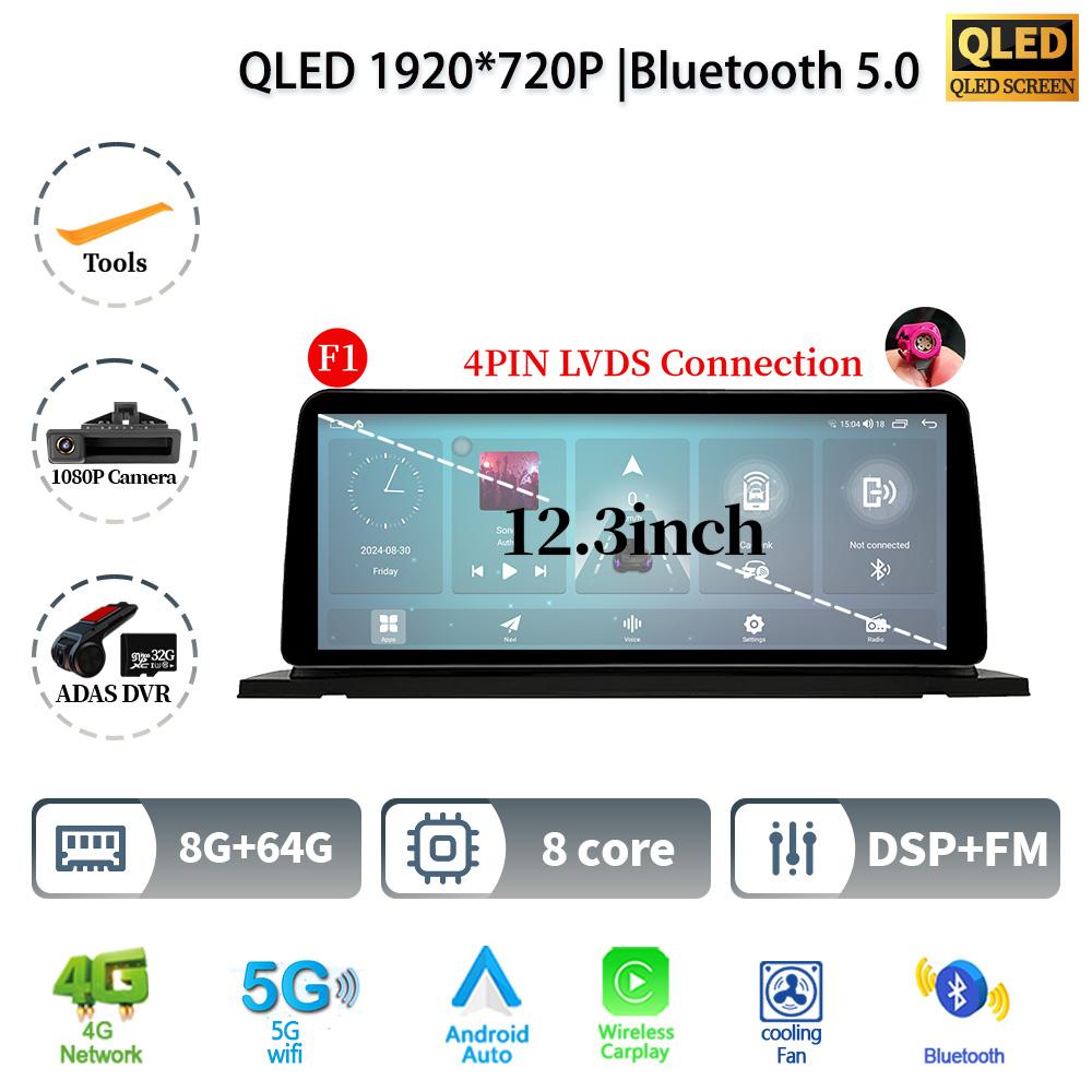 12.3" For BMW 5 Series F07 GT 2011-2017 Android 14 Car Radio Multimedia Stereo 4G GPS Navigation WIFI Wireless BT CarPlay Screen