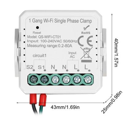 Tuya WiFi 2 Gang 80A Single Phase Clamp Solar PV Bidirectional Two Way Energy Meter Mobilephone APP Control Current