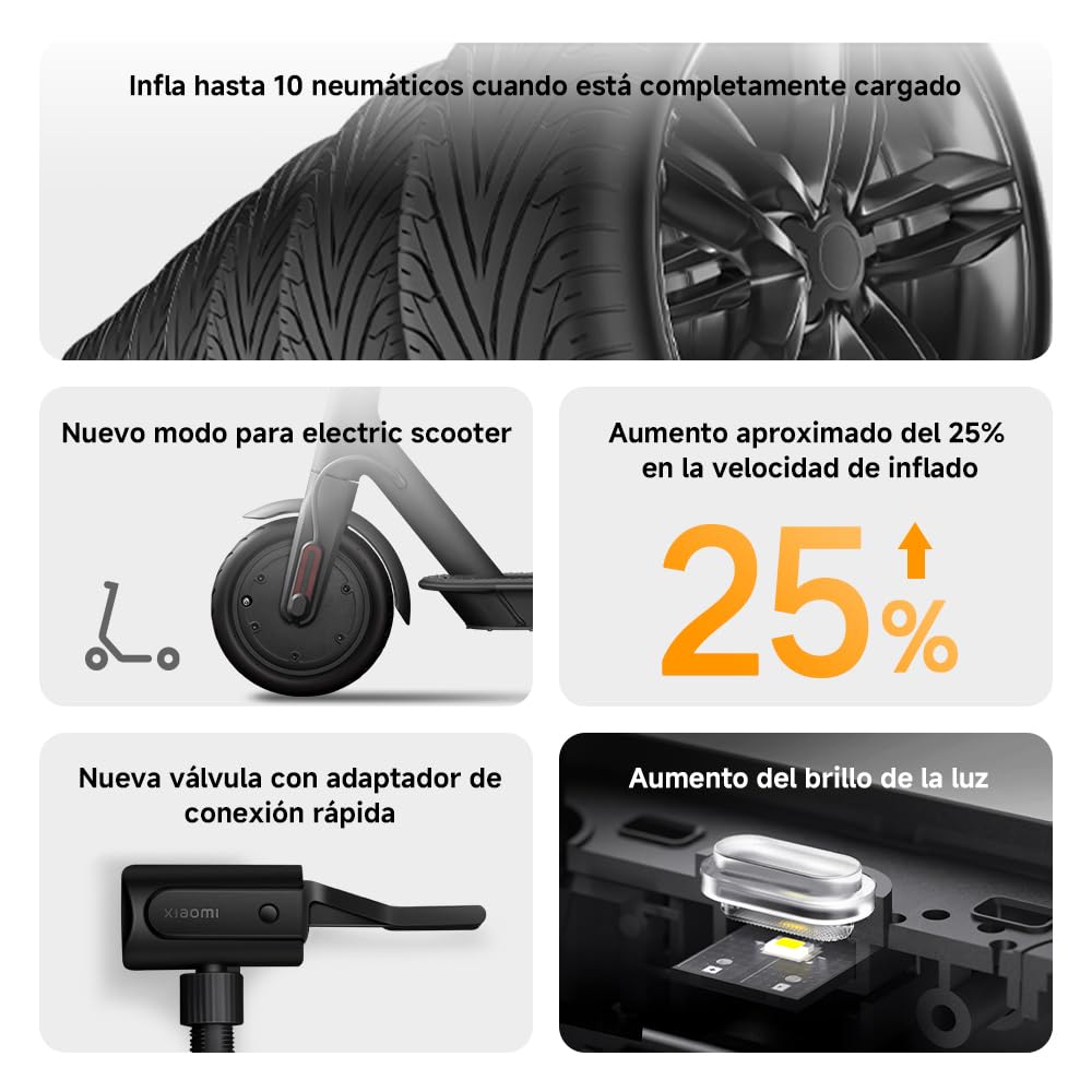 Xiaomi Portable Electric Air Compressor 2 Compresor de aire 6 de carga pantalla negro - portátil (0.2 10.3 bar/3-150 psi, modos, batería 2000mAh,