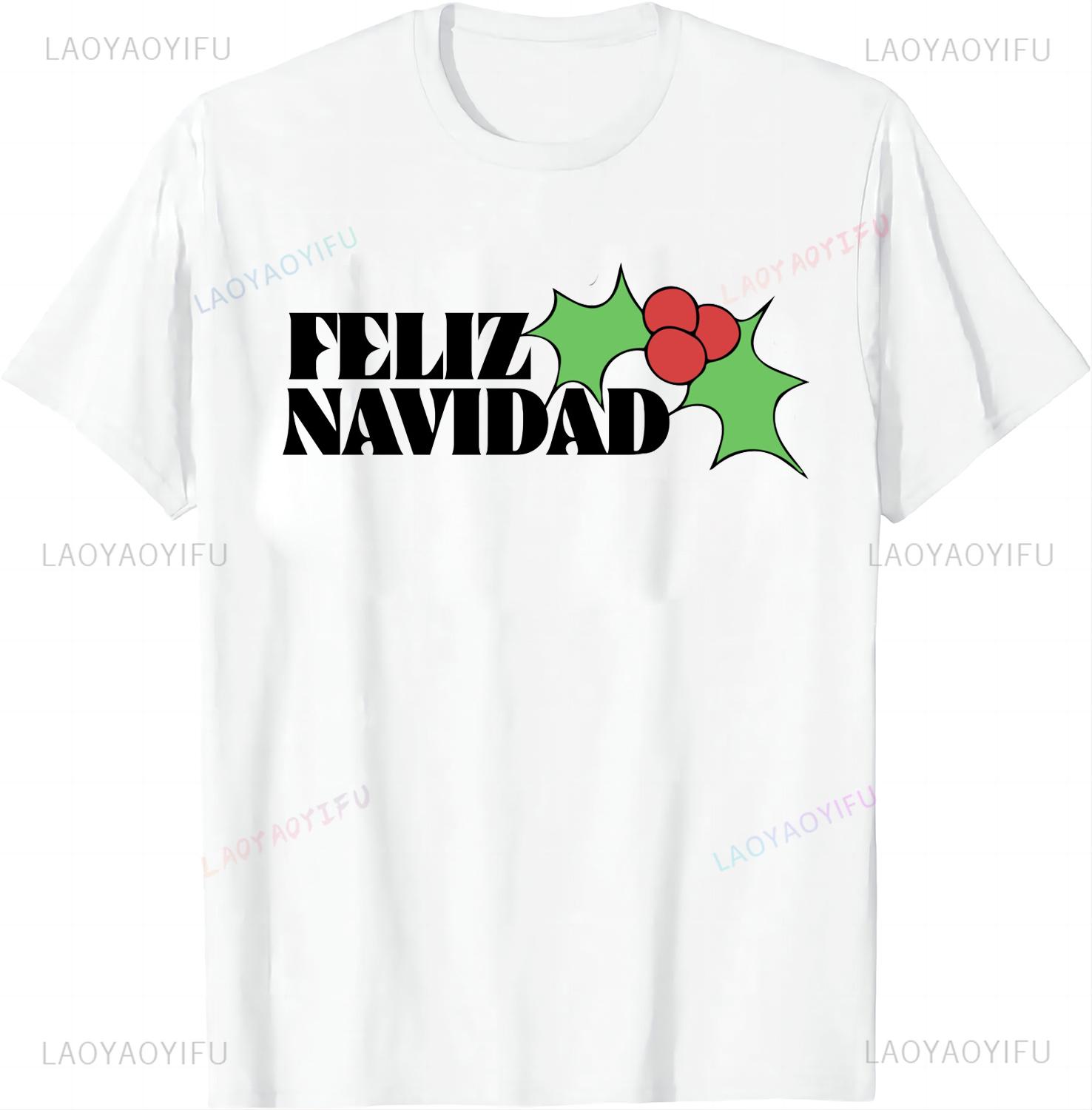 

Семейный Фестиваль Вечеринка Веселого Рождества Feliz Navidad Повседневная с коротким рукавом Мужская и Женская Короткие Рукава Camisas Уличная Одежда S