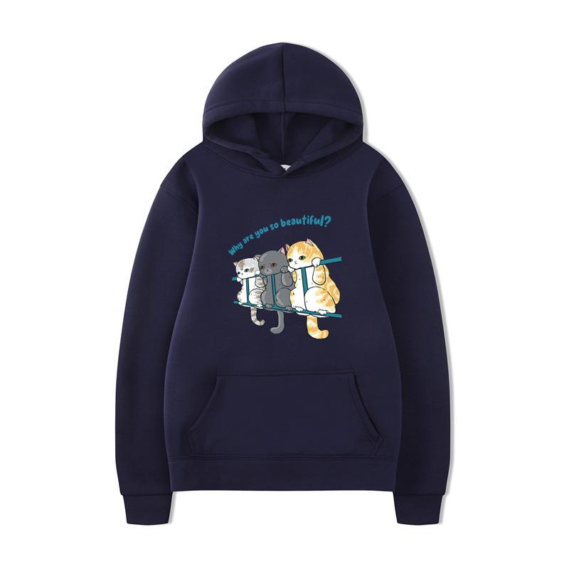 Kočka Pánská Móda Mikiny Pánské Dámské Mikiny s Kapucí Módní Hip Hop Pulovry Podzim Chlapci Dívky Černá Streetwear Mikina