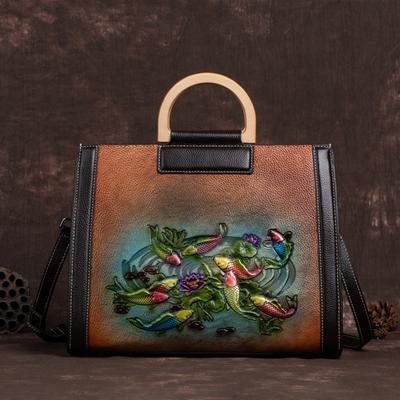 Sacs à bandoulière gaufrés de poissons pour femmes Sacs à main en cuir véritable Design vintage Sac à bandoulière Porte-monnaie