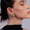 Niche High-Grade Metal Copper-Plated 18K Real Gold Texture Pleated Semicircle S925 Silver Needle Stud Earrings Personalized Temperament Earrings