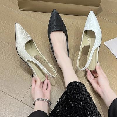 Sapatos de Verão Femininos Novos Sapatos Slingback de Salto Baixo para Mulheres Moda Salto Fino Pontiagudo Sapatos de Salto Alto Sandálias de Bico Aberto