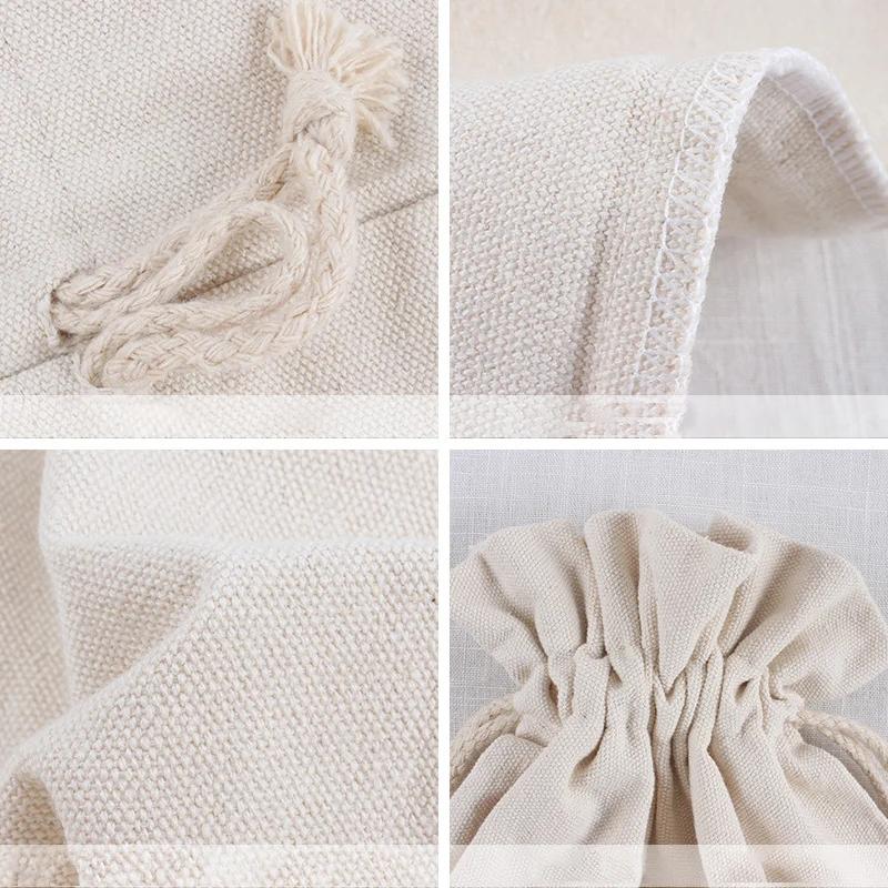 Round Bottom Cotton Linen Canvas Bag Rice Grain Flour Drawstring  Storage Bags Household Kitchen Sundries Packaging Sacks